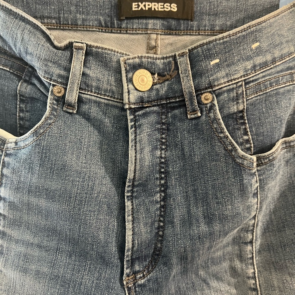 Express Blue Skinny Jeans with Distressed Look